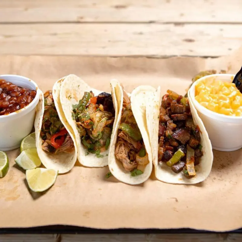 Burnt end street tacos, the Taco Tuesday special at Slap's BBQ